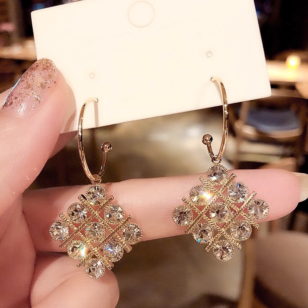 Any 2/$20! Gold Hoops w/Rhombus Crystal Earrings - Picture 3 of 7